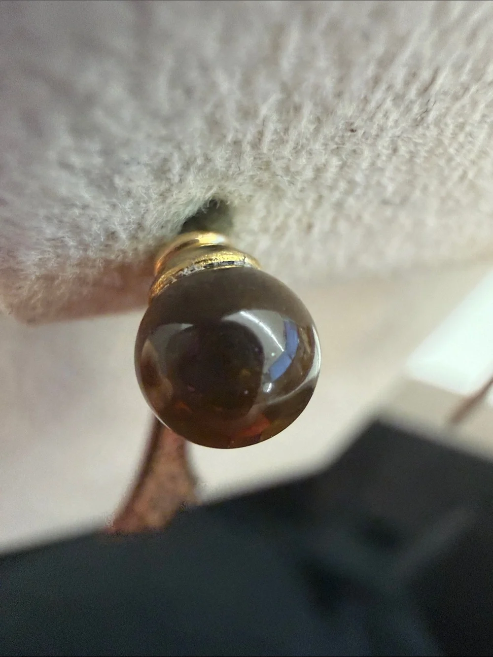 Gold-Tone Drop Earrings with Brown Tiger Eye Accent